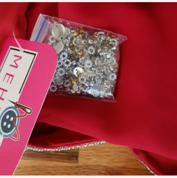 DUBAI VERY FANCY KAFTANS Abaya Jalabiya Ladies Maxi Wedding gown RED w/Belt - Picture 7 of 7